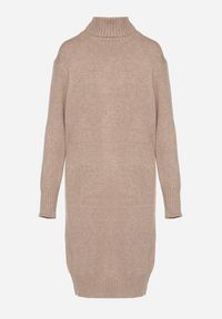 Born2be - Beżowa Dzianinowa Sukienka z Bawełną o Prostym Kroju z Golfem Tesala. Okazja: na spotkanie biznesowe, do pracy. Typ kołnierza: golf. Kolor: beżowy. Materiał: dzianina, bawełna. Wzór: jednolity. Typ sukienki: proste. Styl: biznesowy, klasyczny #4