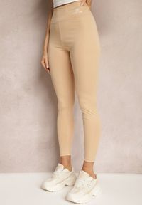 Renee - Beżowe Legginsy High Waist z Gumką w Pasie Cloen. Okazja: na co dzień. Stan: podwyższony. Kolor: beżowy. Styl: casual, elegancki #5