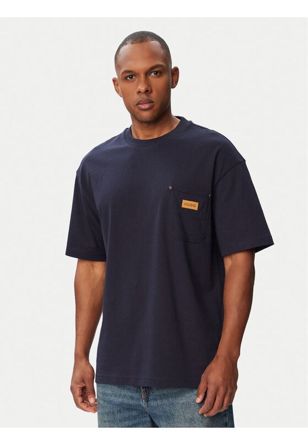 Hugo - HUGO T-Shirt Nevado 50564045 Granatowy Loose Fit. Kolor: niebieski. Materiał: bawełna
