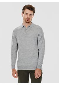Pako Lorente - PAKO LORENTE – Męski szary sweter z kołnierzykiem polo. Typ kołnierza: polo. Kolor: szary, niebieski. Materiał: wełna, akryl, poliamid. Wzór: melanż. Sezon: jesień, zima
