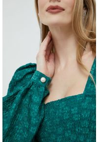 Custommade sukienka Jenny kolor zielony mini rozkloszowana. Typ kołnierza: dekolt w karo. Kolor: zielony. Długość rękawa: długi rękaw. Typ sukienki: rozkloszowane. Długość: mini #6