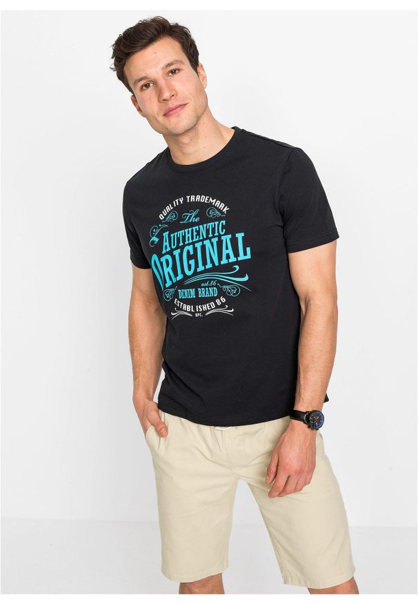 bonprix - T-shirt z czystej bawełny organicznej (2 szt.). Kolor: czarny. Materiał: bawełna. Długość: długie. Wzór: nadruk