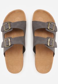 Born2be - Szare Klapki z Imitacji Zamszu z Korkową Podeszwą i Klamrami Chalose. Okazja: na co dzień. Kolor: szary. Materiał: zamsz. Styl: casual #4