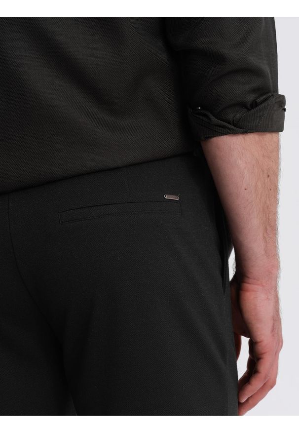 Ombre Clothing - Dzianinowe szorty męskie z podwiniętymi nogawkami – czarne V2 - Rozmiar: XL. Kolor: czarny. Materiał: dzianina. Wzór: jednolity. Styl: klasyczny