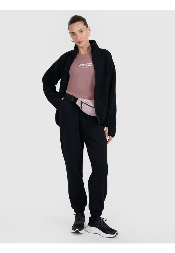 4f - 4F Polar sherpa ze stójką oversize damski - czarny M. Typ kołnierza: kołnierzyk stójkowy. Kolor: czarny. Materiał: polar