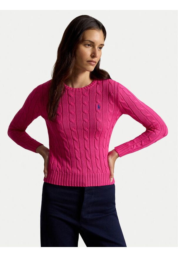 Polo Ralph Lauren Sweter 211971869508 Różowy Slim Fit. Typ kołnierza: polo. Kolor: różowy. Materiał: bawełna