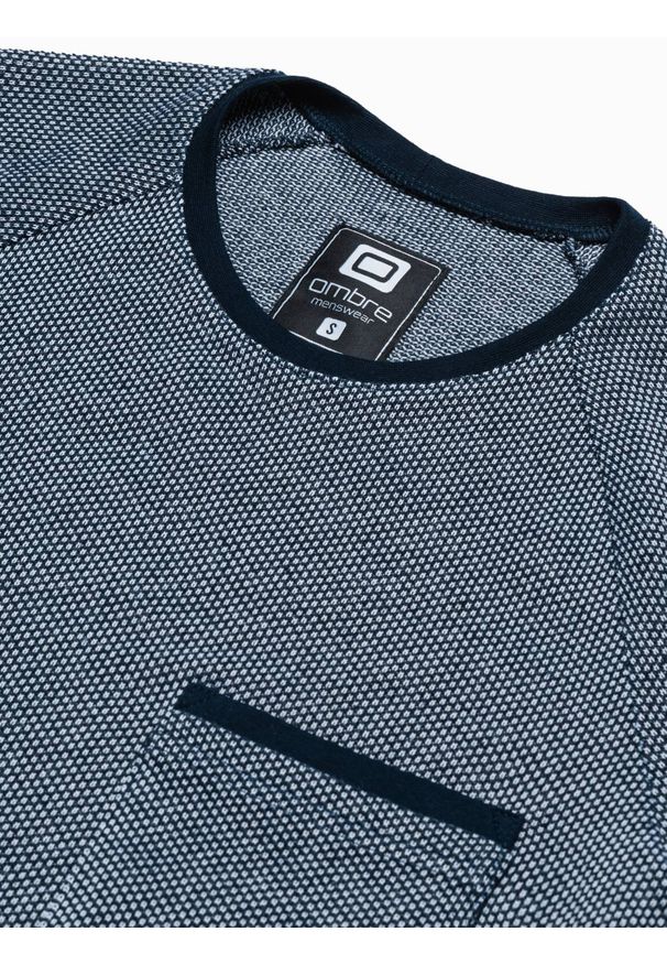 Ombre Clothing - T-shirt męski bez nadruku S1460 - granatowy - XXL. Kolor: niebieski. Materiał: bawełna, dzianina, jeans, poliester. Długość rękawa: raglanowy rękaw