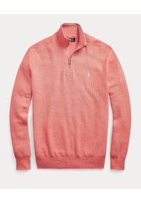 Ralph Lauren - RALPH LAUREN - Różowa bluzka z suwakiem i logo. Typ kołnierza: polo. Kolor: różowy, wielokolorowy, fioletowy. Materiał: bawełna, dzianina. Długość rękawa: długi rękaw. Długość: długie. Wzór: haft #4