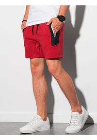 Ombre Clothing - Krótkie spodenki męskie dresowe W240 - czerwone - XXL. Kolor: czerwony. Materiał: dresówka. Długość: krótkie. Wzór: aplikacja