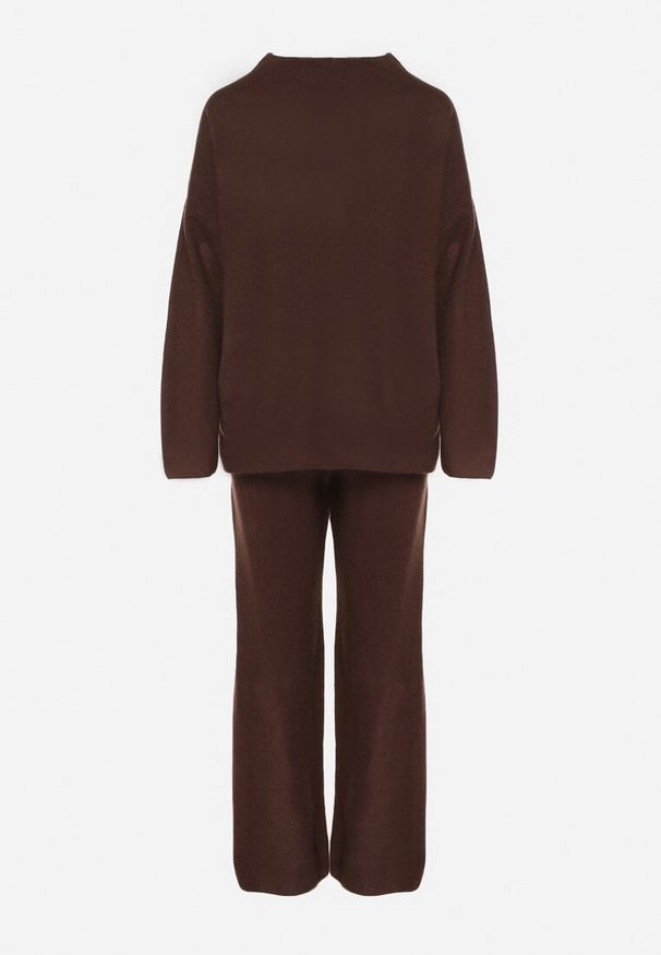 Born2be - Brązowy Dzianinowy Komplet z Wełną Spodnie i Sweter Tesira. Kolor: brązowy. Materiał: dzianina, wełna. Sport: turystyka piesza