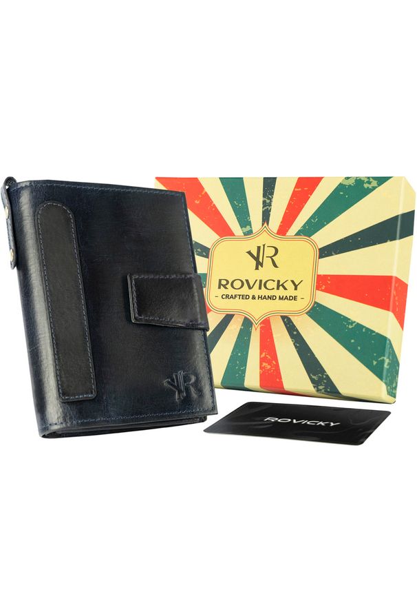 ROVICKY - Portfel granatowy Rovicky N1227-RHP-6750 NAVY. Kolor: niebieski. Materiał: skóra