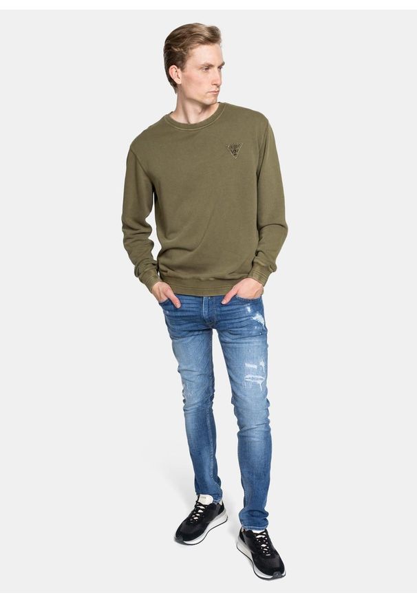 Bluza męska Guess Patch Logo Cn Fleece (M1GQ51K68I1-G8DA). Kolor: zielony. Materiał: materiał, denim, jeans. Sezon: lato. Styl: młodzieżowy