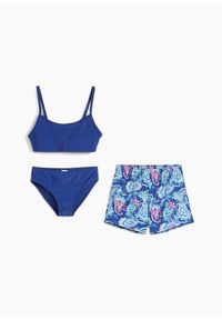 bonprix - Bikini + szorty (3 części). Kolor: niebieski