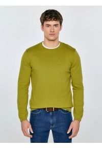 Big-Star - Sweter męski bawełniany zielony Simoner 301. Okazja: na co dzień. Kolor: zielony. Materiał: bawełna. Długość rękawa: długi rękaw. Długość: długie. Wzór: gładki, aplikacja, ze splotem. Styl: casual, klasyczny #3