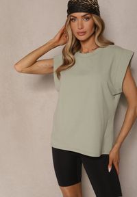 Renee - Zielony Top z Bawełny Ozdobiony Falbanką Galanetia. Okazja: na co dzień, na spacer. Kolor: zielony. Materiał: bawełna. Wzór: aplikacja. Styl: klasyczny, casual #4