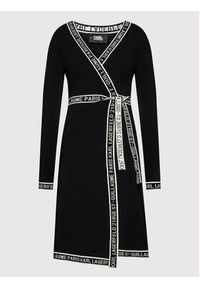 Karl Lagerfeld - KARL LAGERFELD Sukienka dzianinowa Wrap 215W1330 Czarny Regular Fit. Typ kołnierza: dekolt w karo. Kolor: czarny. Materiał: dzianina, wiskoza #4