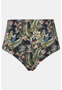 ULLA POPKEN - Damskie Slipy bikini wysoki stan styl fig nadruk tropikalny. Stan: podwyższony. Kolekcja: plus size. Kolor: czarny. Materiał: poliester, elastan, poliamid, materiał. Wzór: nadruk