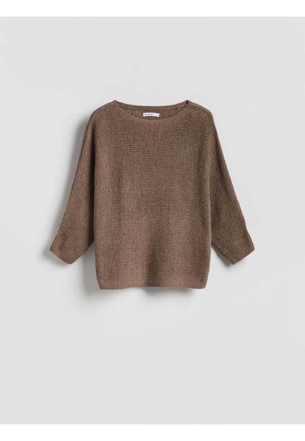 Reserved - Gładki sweter - brązowy. Kolor: brązowy. Materiał: dzianina. Wzór: gładki
