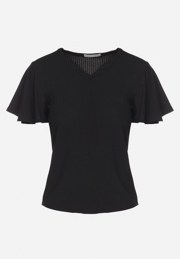 Born2be - Czarna Bluzka z Szerokimi Rękawami Sunevia. Okazja: na co dzień. Typ kołnierza: dekolt w kształcie V. Kolor: czarny. Materiał: jeans. Styl: casual, elegancki