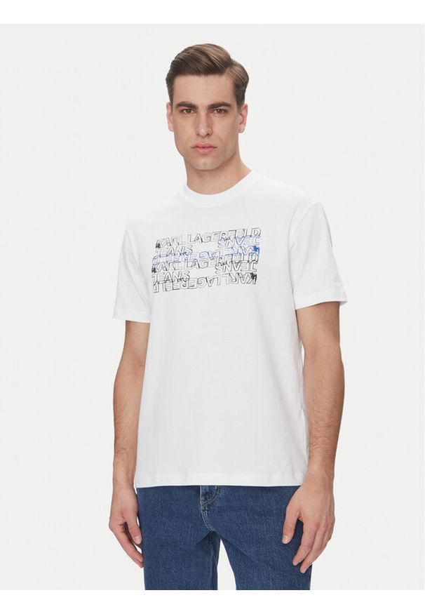 Karl Lagerfeld - KARL LAGERFELD T-Shirt A2M17038 Biały Regular Fit. Typ kołnierza: dekolt w karo. Kolor: biały. Materiał: bawełna