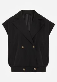Renee - Czarna Dwurzędowa Kamizelka Oversize o Garniturowym Kroju Edoriela. Kolor: czarny. Materiał: poliester, koronka #8