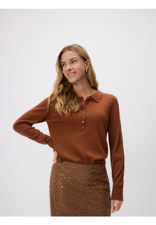 Reserved - Sweter z wełną - brązowy. Kolor: brązowy. Materiał: wełna