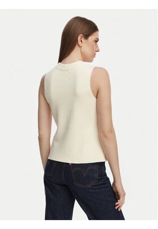 TOMMY HILFIGER - Tommy Hilfiger Top WW0WW49707 Beżowy jasny Slim Fit. Kolor: beżowy. Materiał: bawełna