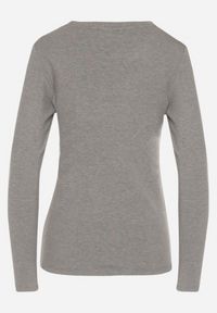 Born2be - Szara Bluzka Typu Longsleeve z Okrągłym Dekoltem Unelessa. Kolor: szary. Materiał: jeans. Długość rękawa: długi rękaw. Styl: elegancki, klasyczny #6