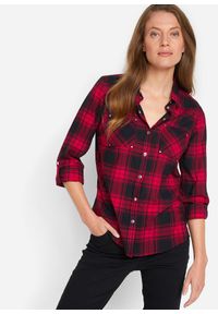 bonprix - Bluzka bawełniana w kratę. Kolor: czerwony. Materiał: bawełna #1