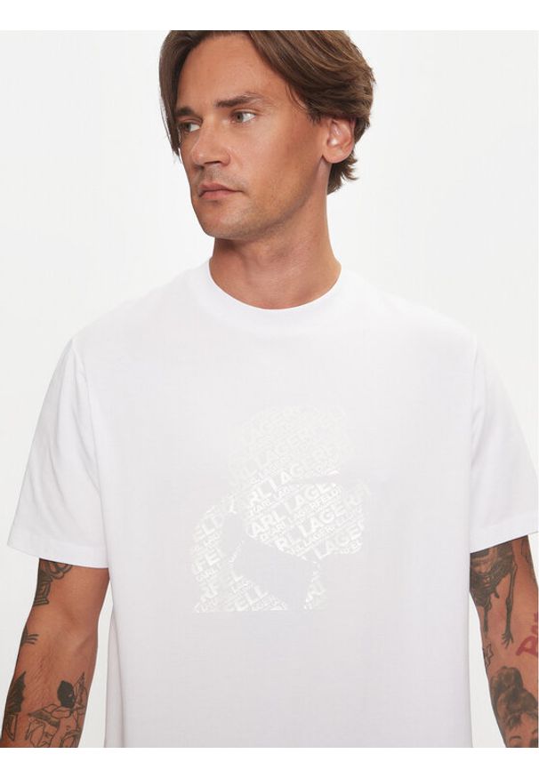 Karl Lagerfeld - KARL LAGERFELD T-Shirt 755059 544221 Biały Regular Fit. Typ kołnierza: dekolt w karo. Kolor: biały. Materiał: bawełna