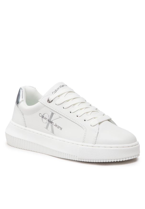Sneakersy Calvin Klein Jeans Chunky Cupsole Laceup Mono Lth M YW0YW00833 White/Silver 0LB. Kolor: biały. Materiał: skóra