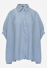 Born2be - Jasnoniebieska Nietoperzowa Koszula Oversize z Wiskozą z Rękawami 3/4 Mathei. Okazja: na co dzień. Kolor: niebieski. Materiał: wiskoza. Styl: elegancki, casual #8