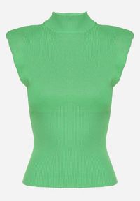 Born2be - Zielona Bluzka bez Rękawów z Usztywnionymi Ramionami i Szerokim Ściągaczem Rinnaht. Kolor: zielony. Długość rękawa: bez rękawów