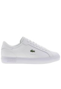 Buty Lacoste Powercourt 125 2 SFA 749SFA0086-21G - białe. Okazja: na co dzień. Zapięcie: sznurówki. Kolor: biały. Materiał: skóra, guma. Wzór: gładki, aplikacja