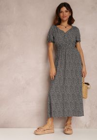 Renee - Czarna Sukienka Narkotus. Kolor: czarny. Długość rękawa: krótki rękaw. Wzór: kropki. Styl: elegancki. Długość: midi #2