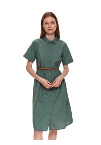 TOP SECRET - Tkaninowa koszulowa sukienka. Kolor: zielony. Materiał: tkanina. Długość rękawa: krótki rękaw. Sezon: lato. Typ sukienki: koszulowe. Styl: klasyczny #7