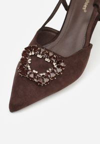 Born2be - Brązowe Sandały na Szpilce z Cyrkoniową Klamrą Elinvyra. Okazja: na co dzień. Zapięcie: klamry. Kolor: brązowy. Materiał: jeans. Obcas: na szpilce. Styl: casual #3
