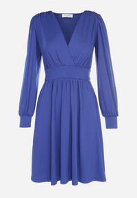 Born2be - Granatowa Sukienka Kopertowa Taliowana Maecenus. Okazja: na co dzień. Typ kołnierza: dekolt w serek. Kolor: niebieski. Materiał: dzianina, wiskoza. Wzór: jednolity. Typ sukienki: kopertowe. Styl: casual, elegancki. Długość: mini #6