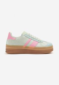 Born2be - Jasnozielone Płaskie Sneakersy Ozdobione Paskami Norili. Okazja: na co dzień. Zapięcie: pasek. Kolor: zielony. Materiał: jeans. Wzór: aplikacja #3