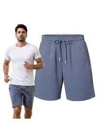 Męskie Krótkie Spodenki Dresowe (Szorty) - Pako Jeans - Niebieskie. Kolor: niebieski. Materiał: bawełna. Długość: krótkie. Sezon: lato. Styl: sportowy #4