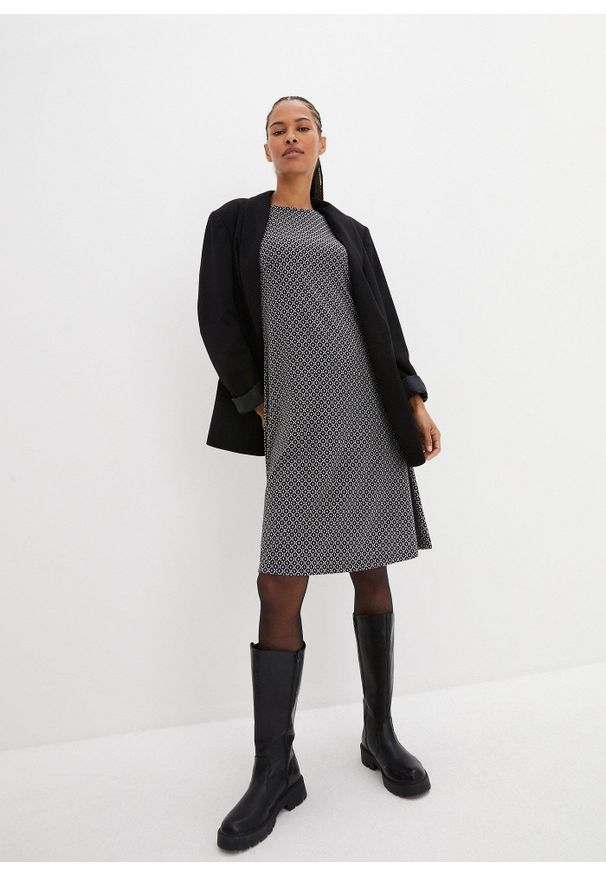 bonprix - Sukienka Punto di Roma w żakardowy wzór, z materiału z domieszką wiskozy. Kolor: czarny. Materiał: wiskoza, materiał, żakard. Długość: midi