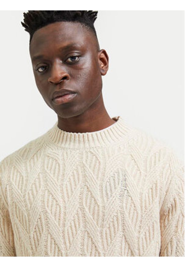 Selected Homme Sweter 16086686 Beżowy Regular Fit. Kolor: beżowy. Materiał: wełna, syntetyk