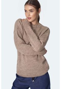 Nife - Klasyczny Sweter Zakładany przez Głowę - Beżowy. Kolor: beżowy. Materiał: nylon, akryl. Styl: klasyczny #1