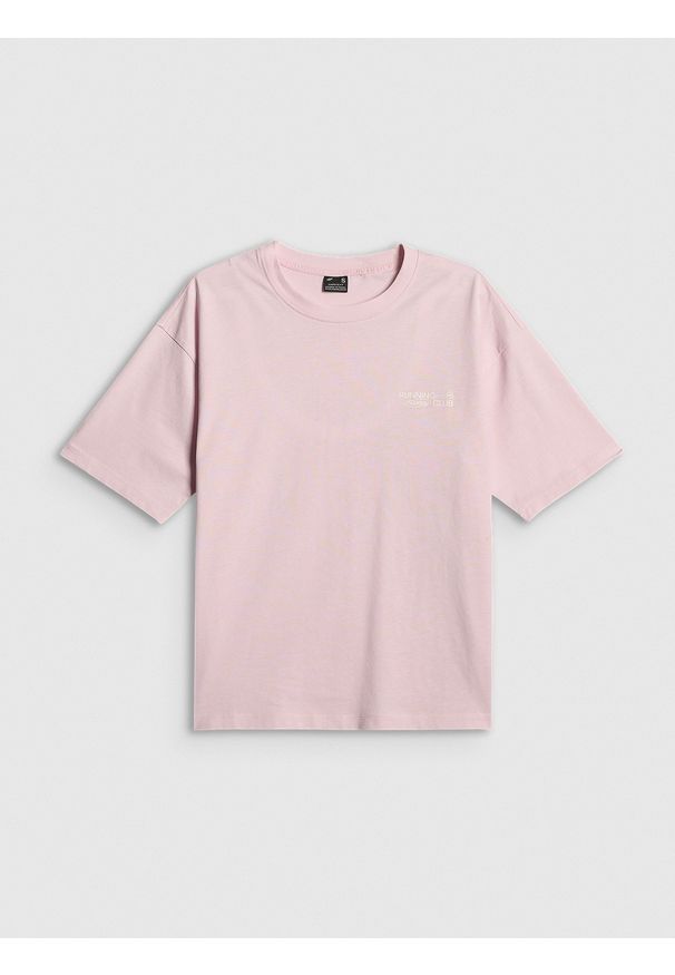 4f - 4F T-shirt loose z nadrukiem damski - różowy XS. Okazja: na co dzień. Kolor: różowy. Materiał: skóra, dzianina, materiał, jeans, bawełna. Wzór: nadruk. Styl: casual, klasyczny