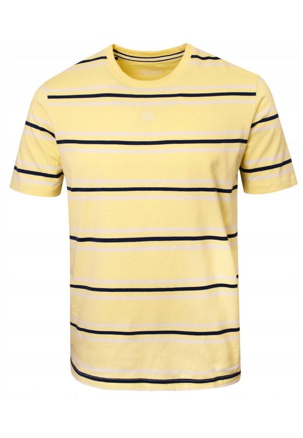 Bawełniana Koszulka Polo w Paski - Pako Jeans - Żółta. Okazja: na co dzień. Typ kołnierza: polo. Kolor: żółty, wielokolorowy, złoty. Materiał: bawełna. Wzór: prążki, paski. Styl: casual