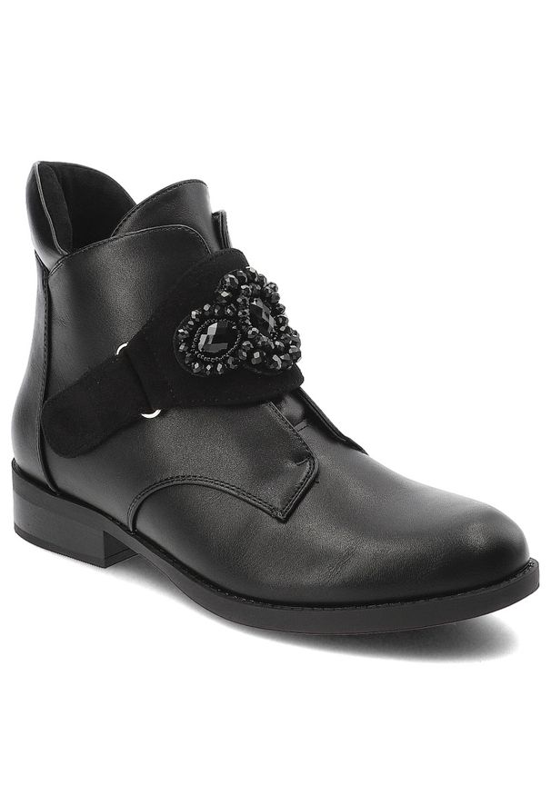 Czarne Botki S.Barski Modne Obuwie Damskie. Okazja: na co dzień. Kolor: czarny. Materiał: skóra ekologiczna. Wzór: aplikacja. Styl: casual, elegancki