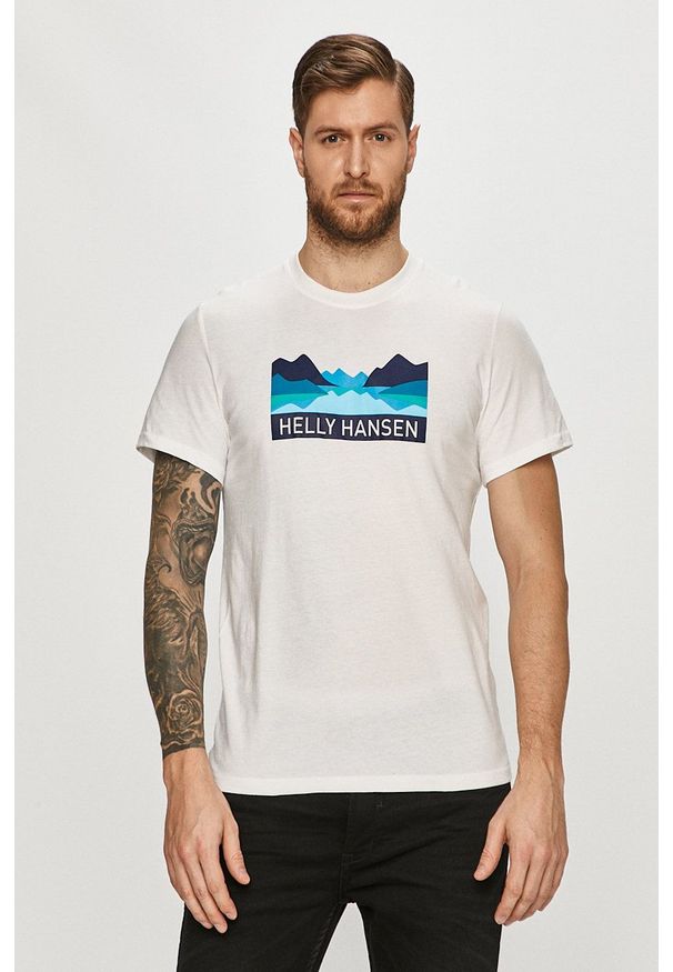 Helly Hansen - T-shirt. Kolor: biały. Wzór: nadruk