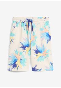bonprix - Bermudy dresowe z bawełny organicznej. Kolor: beżowy. Materiał: bawełna, dresówka. Wzór: nadruk #1