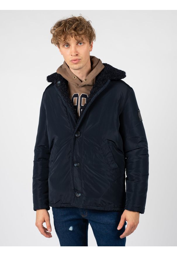 Guess Kurtka "Reversible" | M1BL56WEA80 | Mężczyzna | Granatowy. Okazja: na co dzień. Kolor: niebieski. Materiał: poliester. Wzór: aplikacja. Styl: casual
