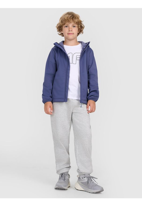 4f - 4F Kurtka softshell wiatroodporna membrana 5000 chłopięca - granatowa 152 (11-12 lat). Okazja: na co dzień. Typ kołnierza: kaptur. Kolor: niebieski. Materiał: softshell. Sezon: lato. Styl: klasyczny, casual